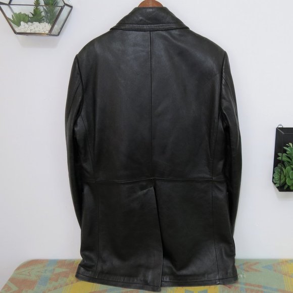 Vintage McGregor Black Leather Trench Coat XL - Picture 4 of 6